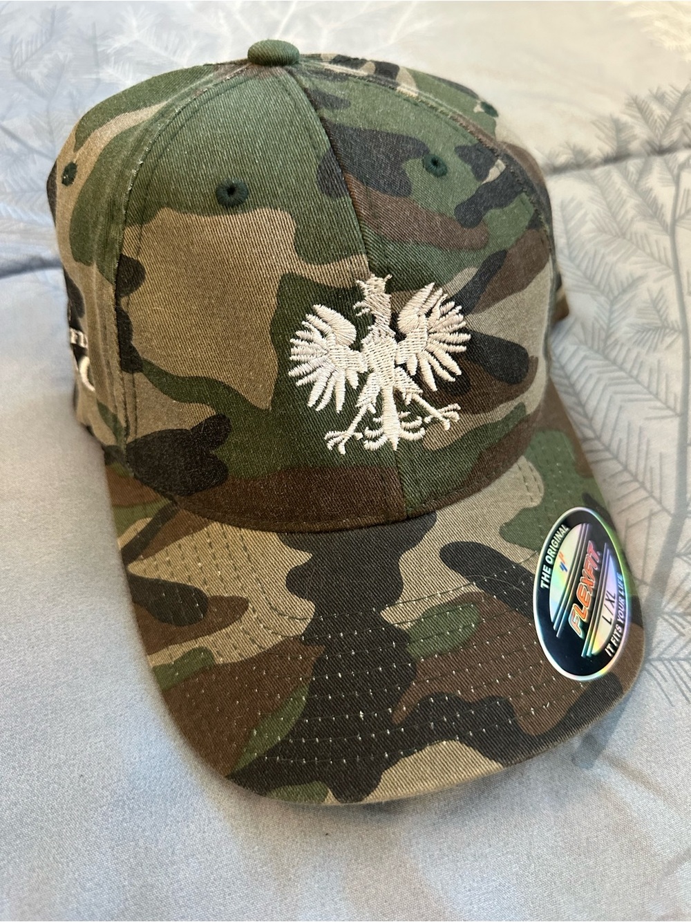 NWT Camo Baseball Cap w/White Embroidered Polish Eagle S.Deerfield P.A.C.C. L/XL